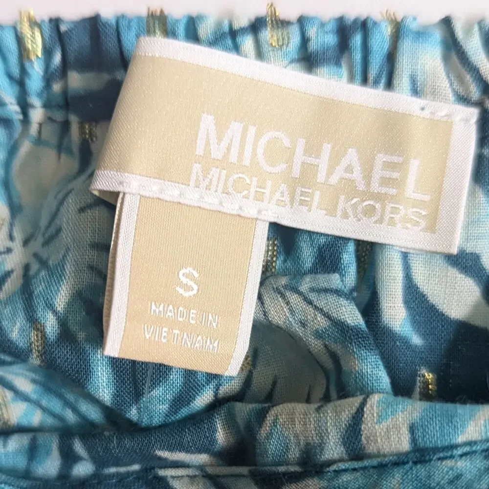 Michael Kors Off Shoulder Metallic Teal Floral Blouse | Women's S